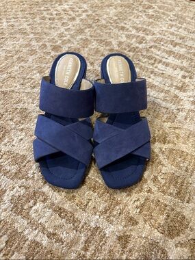 Kenneth Cole Navy Crisscross Slide Mules